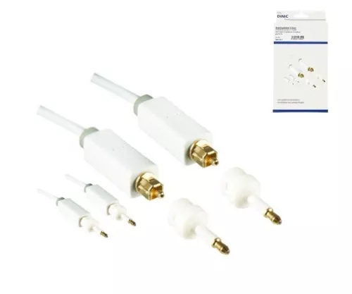 Cablu Toslink, lungime 5,00 m, alb, diametru 4 mm, mufă HQ, gama Monaco, + 2 adaptoare pentru mini Toslink, cutie DINIC